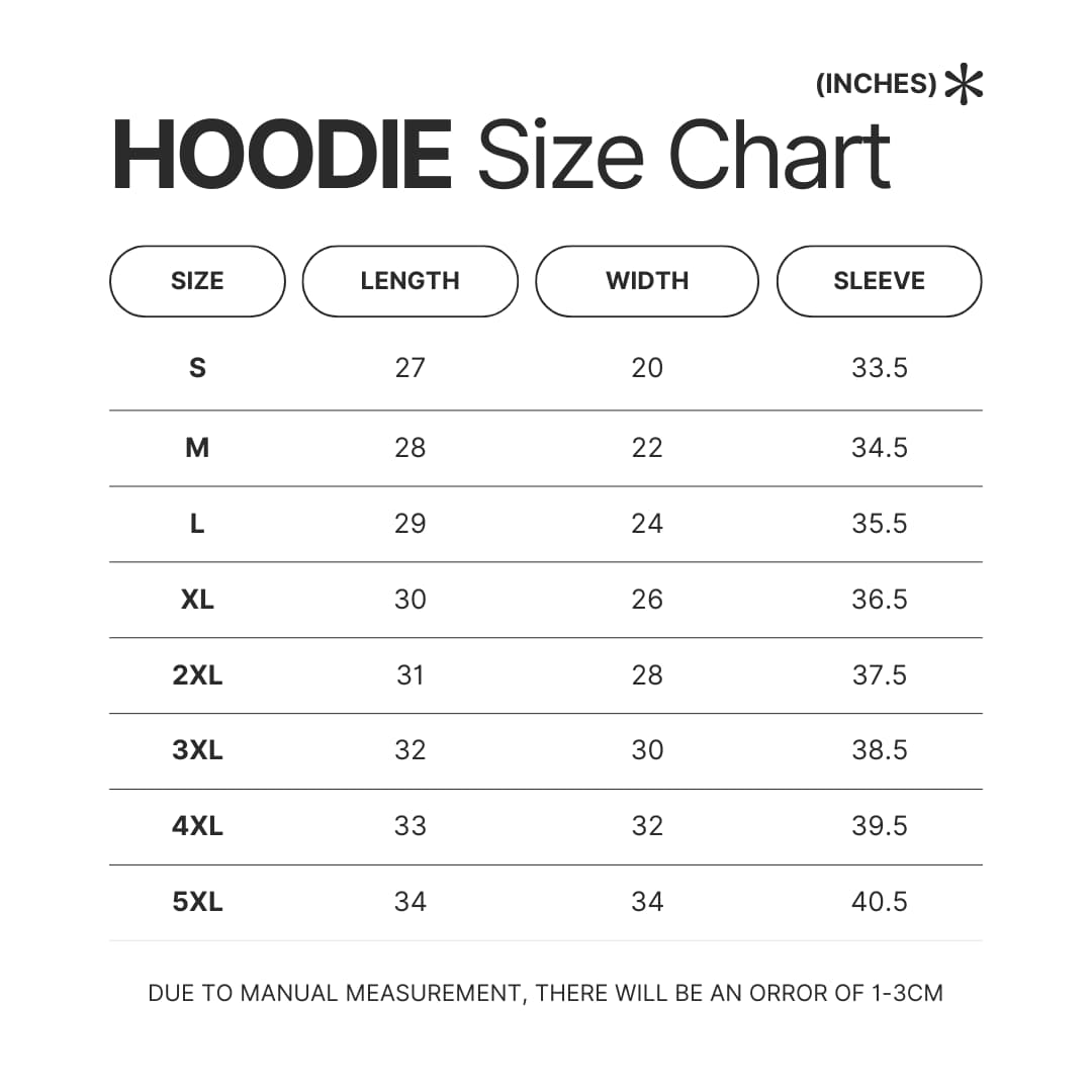 Hoodie Size Chart - Monogatari Store