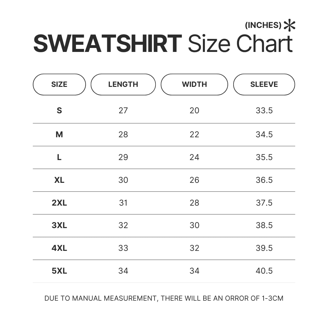 Sweatshirt Size Chart - Monogatari Store