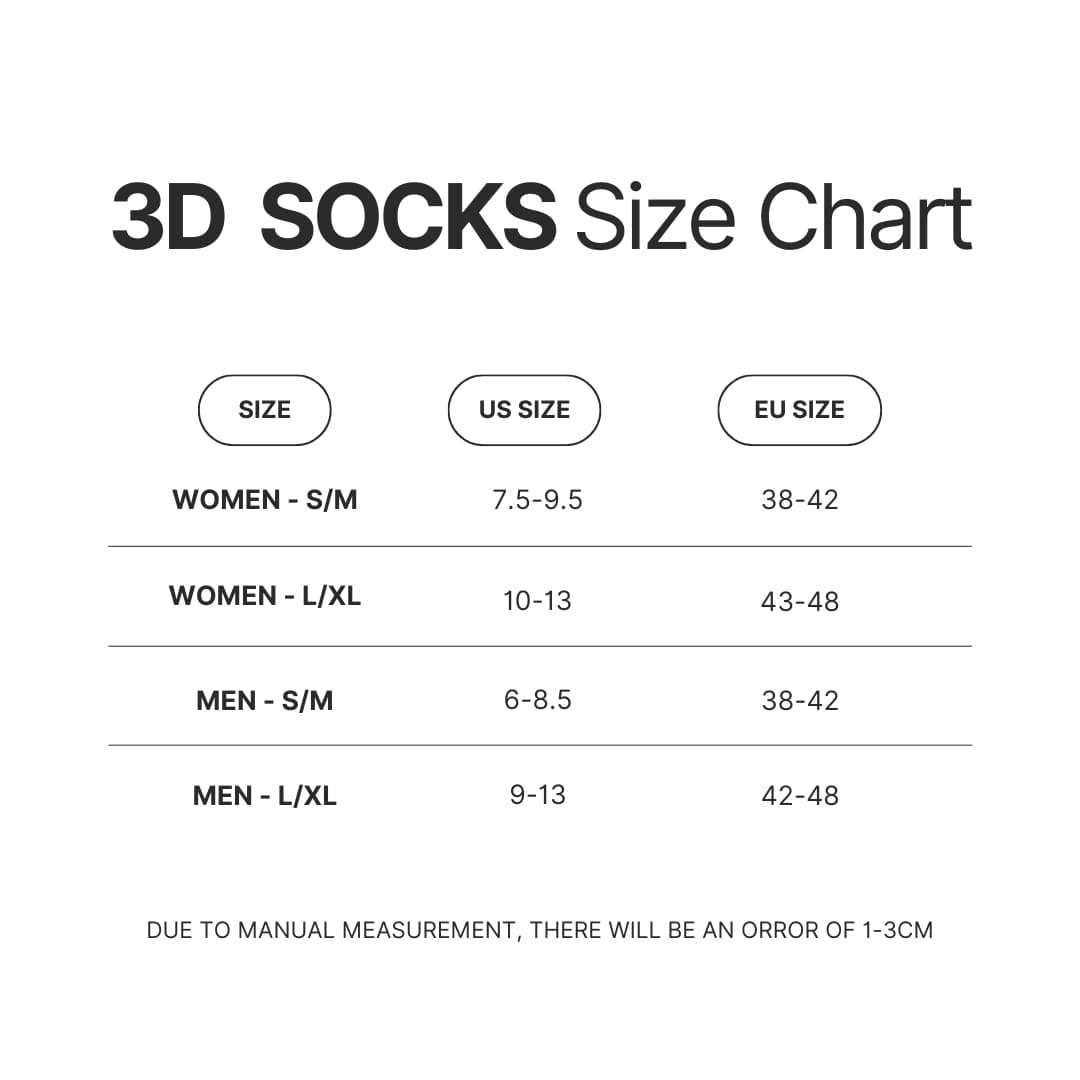 3D Socks Size Chart - Monogatari Store